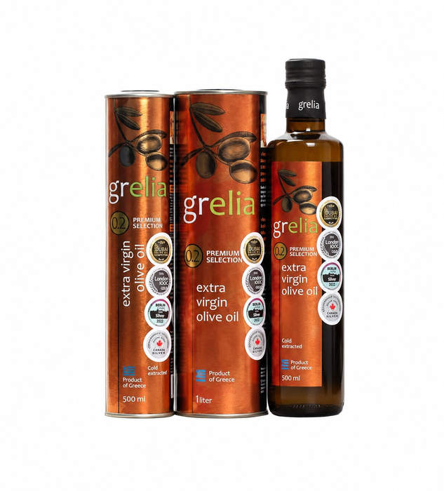 „Grelia 0.2“ ypač tyras alyvuogių aliejus 500 ml butelyje ir 250 ml bei 1 l skardinėse.